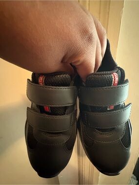 Prada Kids Black Sneakers with Red Accent